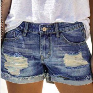 Regular Waist Ripped Casual Jean Shorts